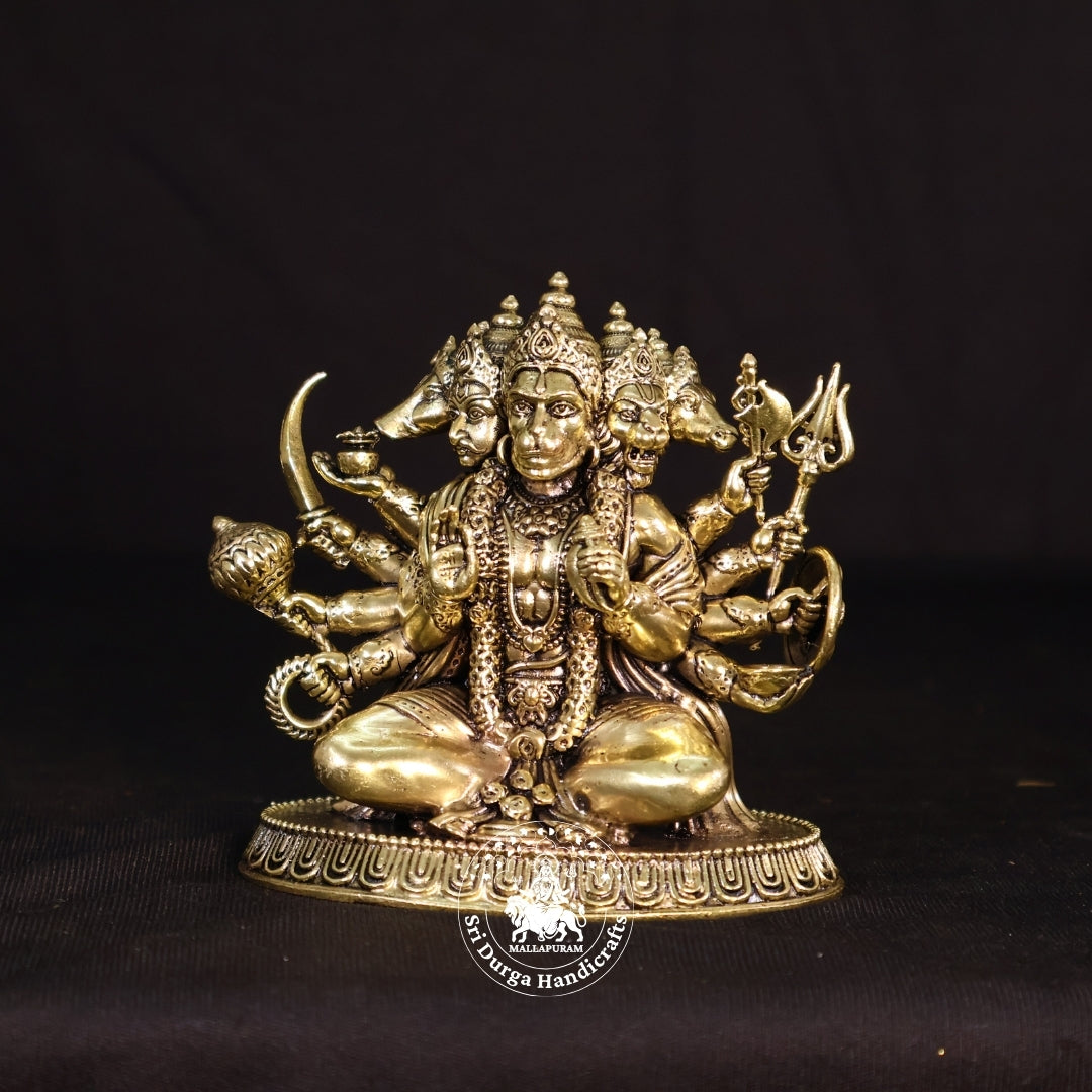 4" Inch Brass Five Face Hanuman Sitting Idol