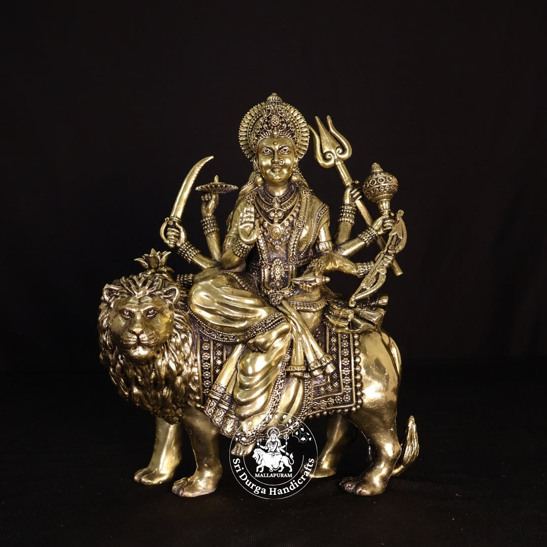 9.5" Inch Brass Simma Durgai Idol