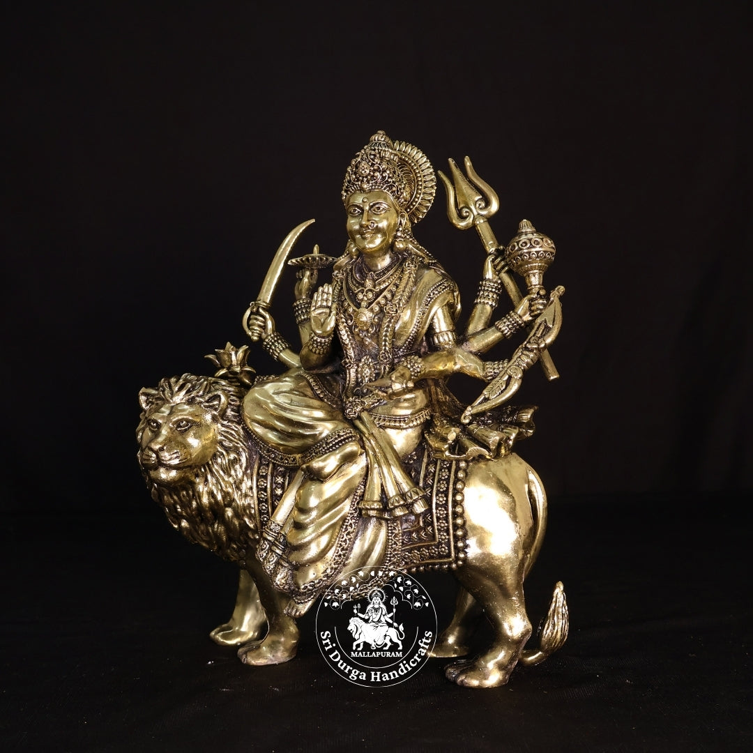 9.5" Inch Brass Simma Durgai Idol
