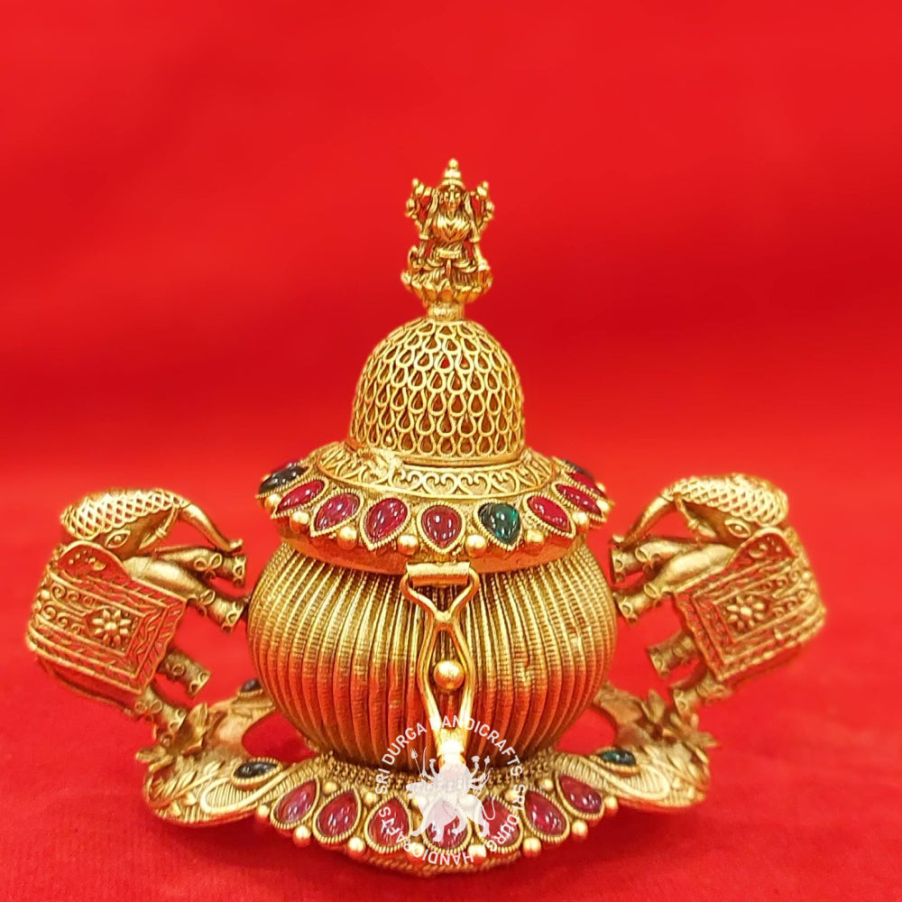German Silver Stone Gajalakshmi Kumkum Box