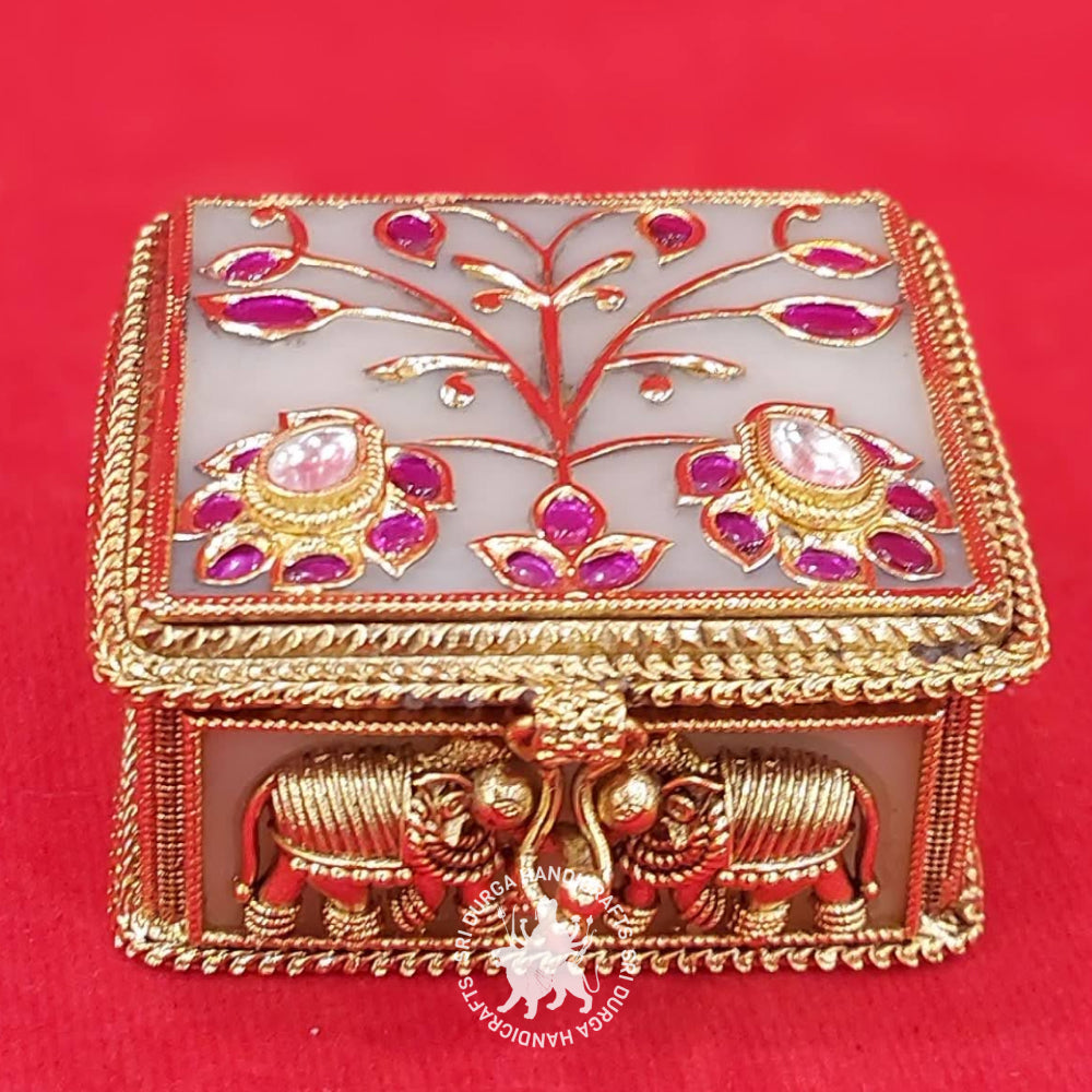 German Silver Square Stone Gift Box