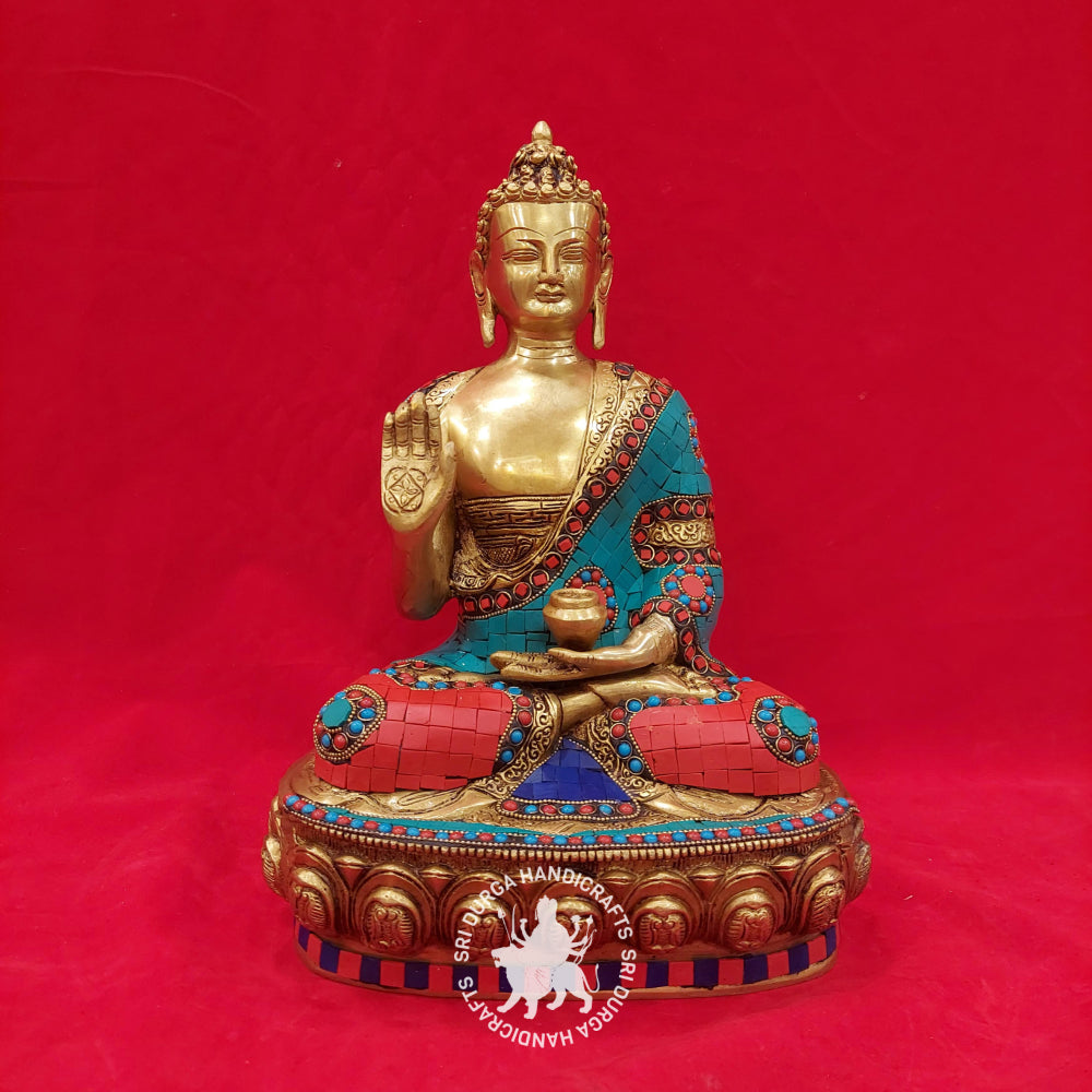 14" inch Brass Buddha Sitting Colour Idol