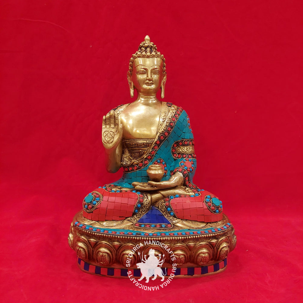 14" inch Brass Buddha Sitting Colour Idol