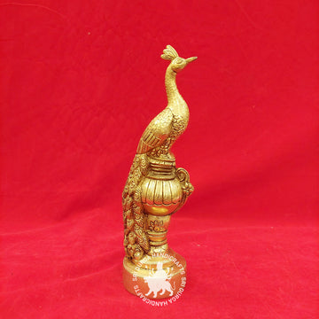 11 inch Brass Peacock Table Top Idol