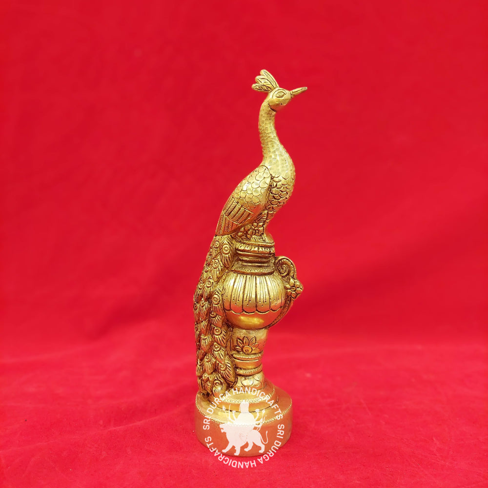 11" inch Brass Peacock Table Top Idol