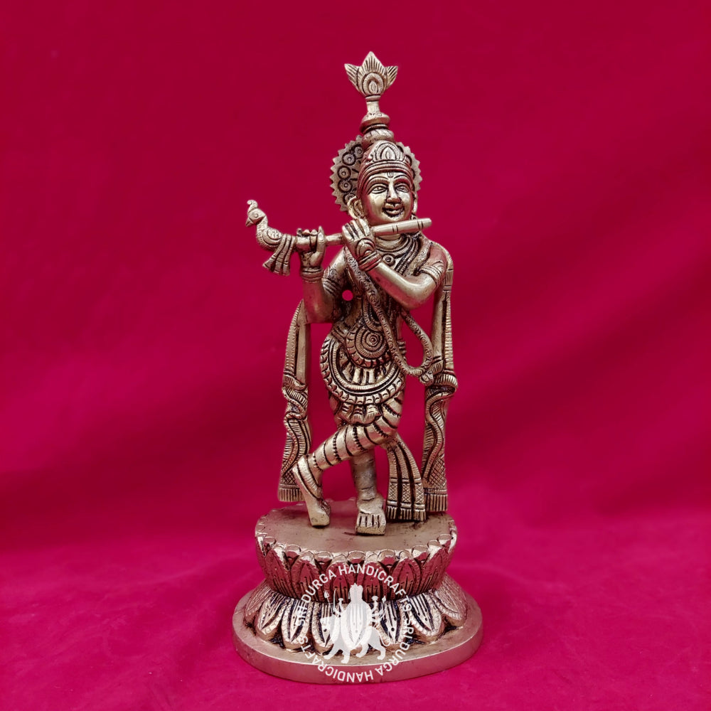 12" inch Brass Lotus Base Krishnar Idol