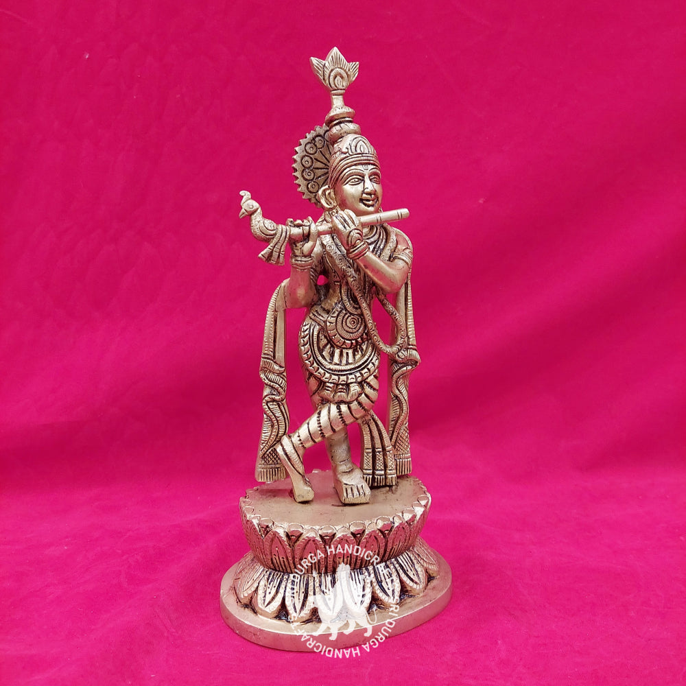 12" inch Brass Lotus Base Krishnar Idol