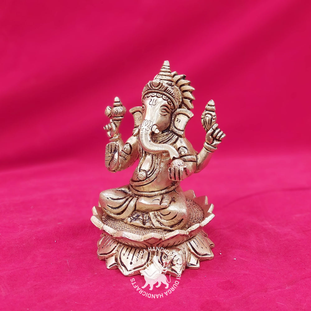 7" inch Brass Lotus Ganesh Idol