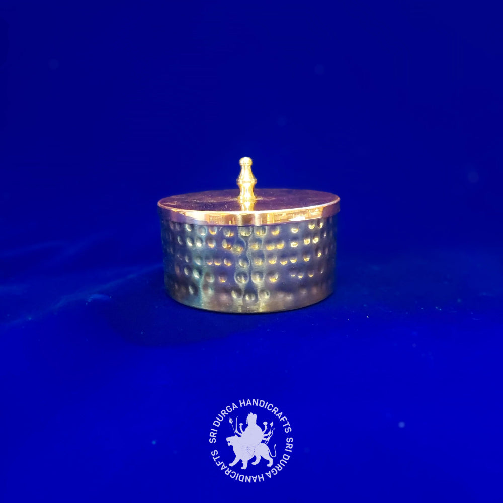 2" inch Brass Hammered Dabba With Copper Lid (M) (2643) Gift Item