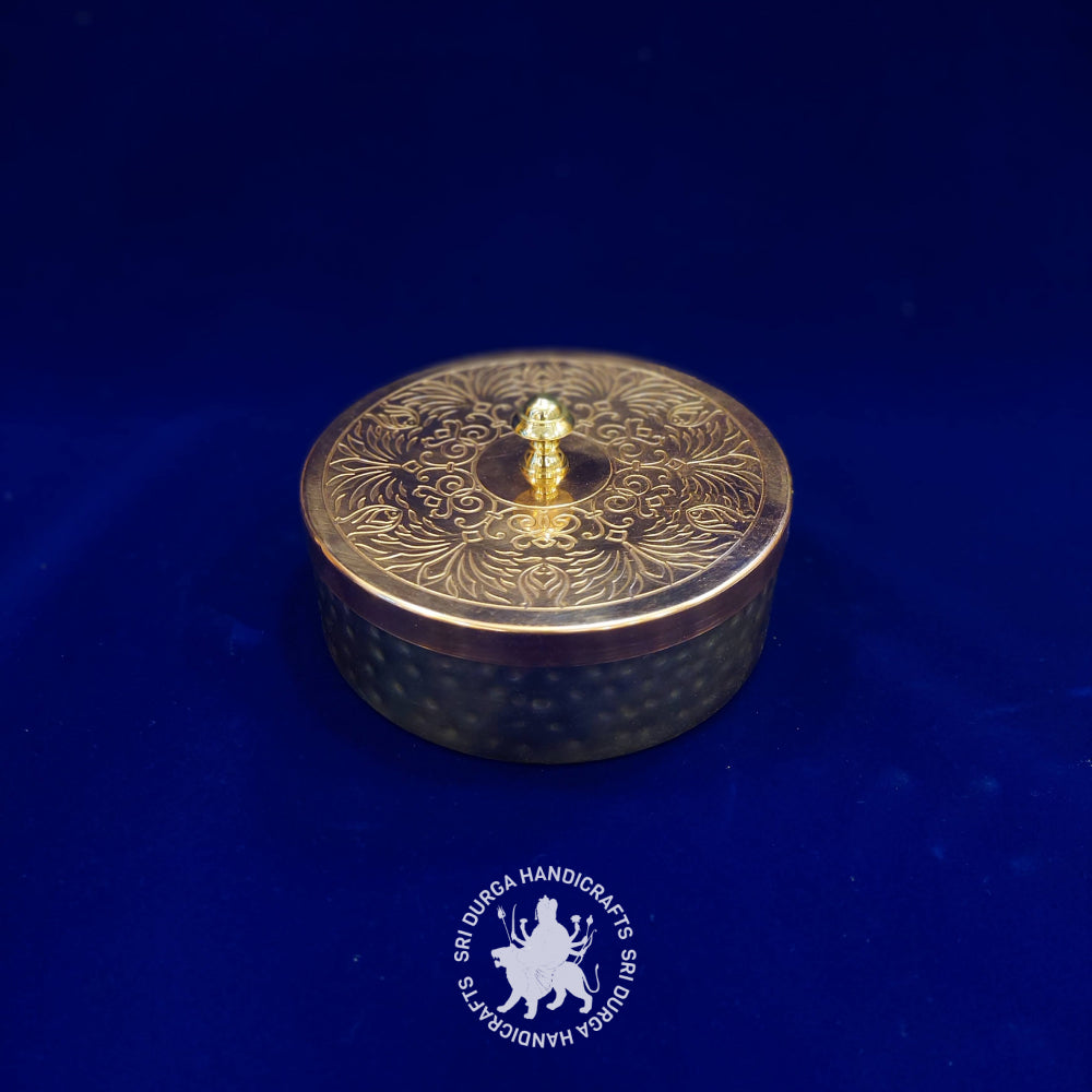 5" inch Brass Hammered Masala (M) With Etched Lid (2623) Gift Item