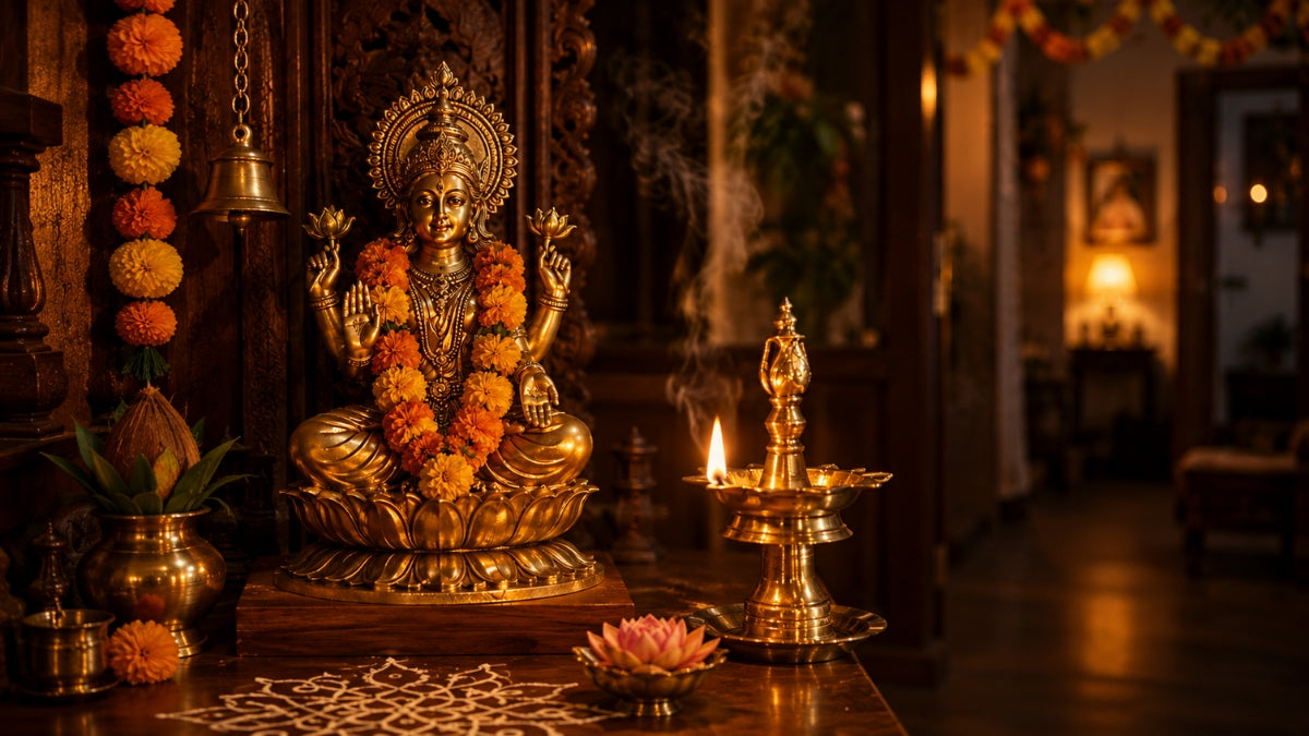 Why Fridays Feel Incomplete Without Lighting a Brass Lamp in Front of Brass Lakshmi