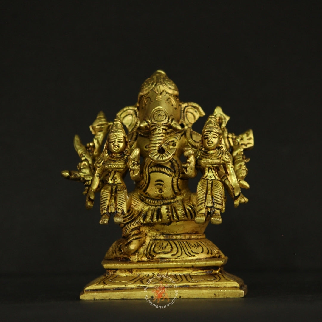 5 inch Brass Ridhi Sidhi Ganesh Idol