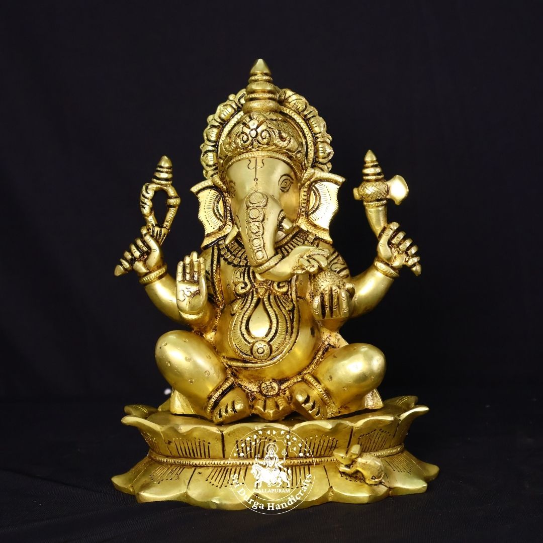 12" Inch Brass Lotus Ganesh Idol