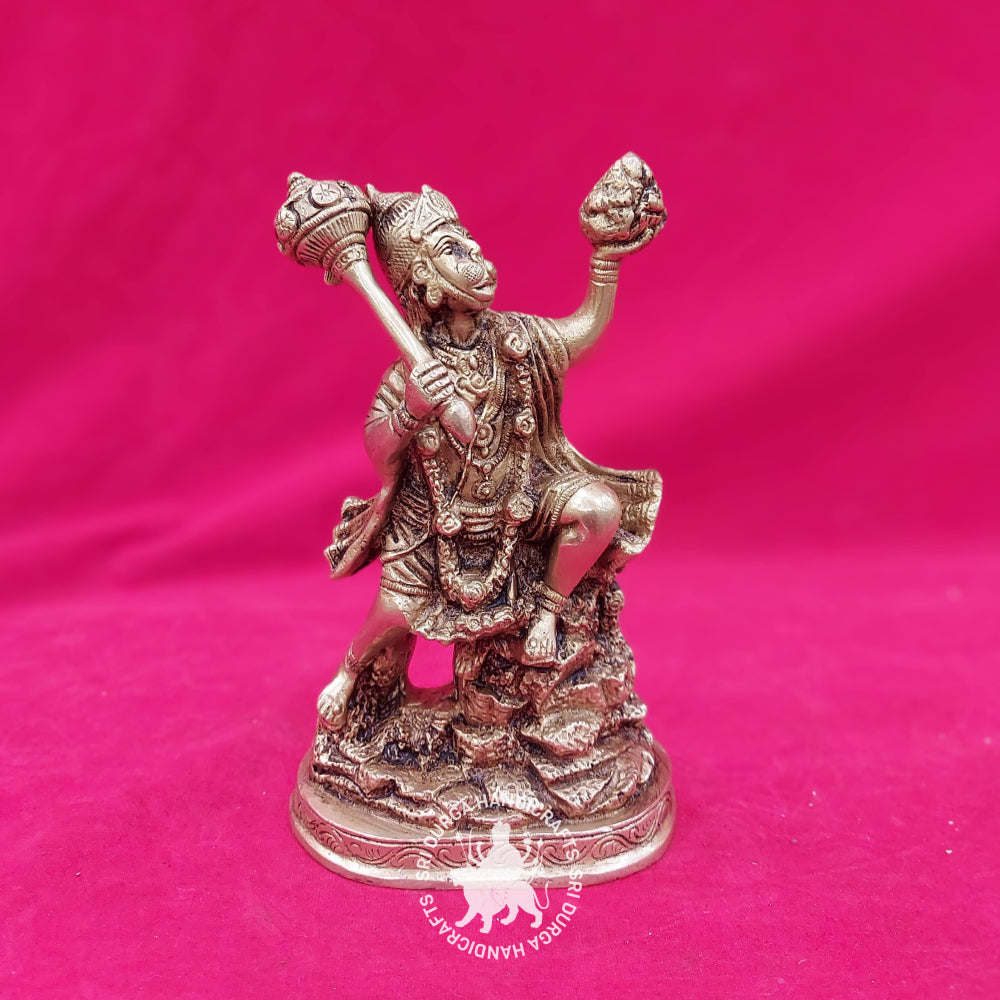 Brass Hanuman with Sanjeev Mountain Idol 8 inch