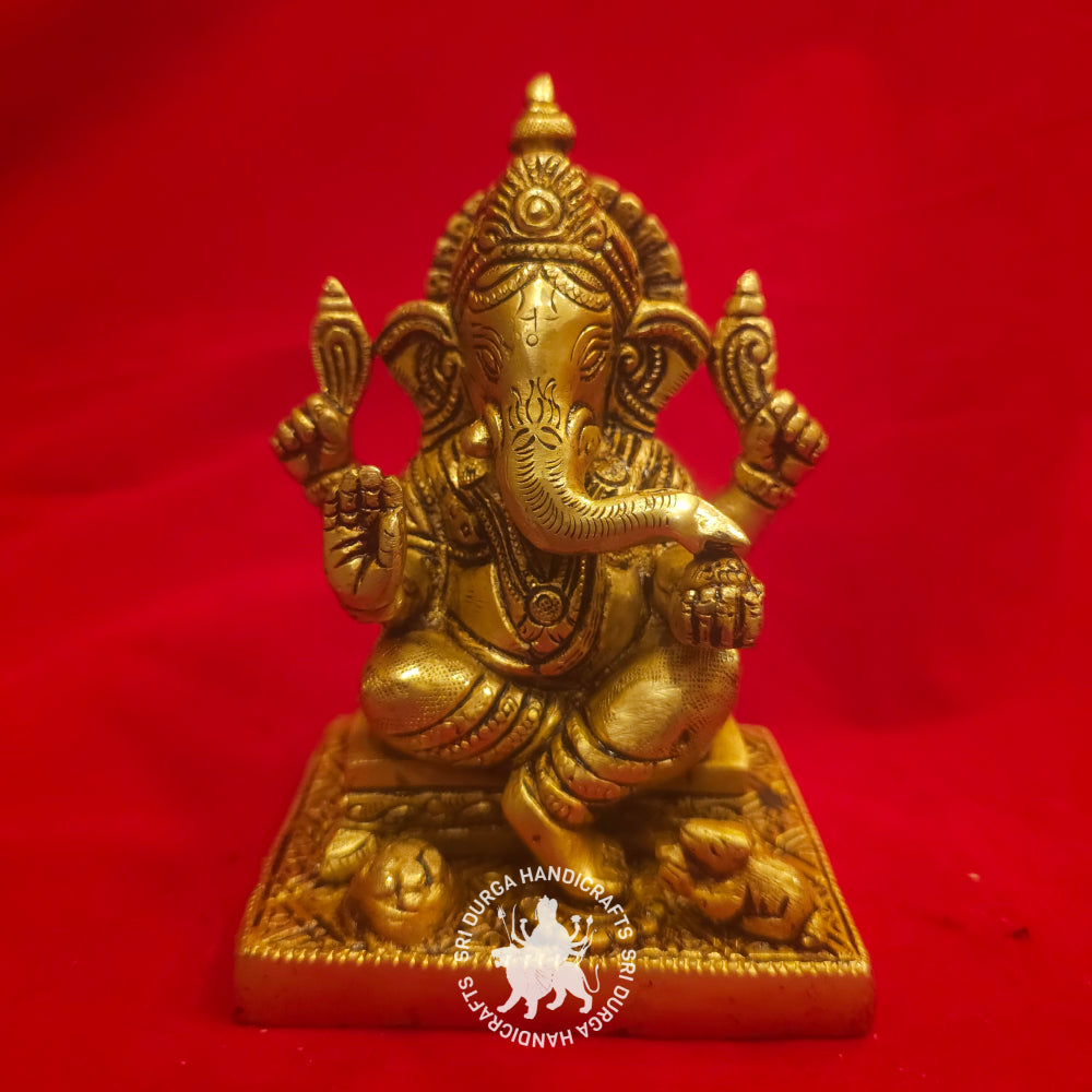 8 inch Brass Ganesh Idol with Square Base