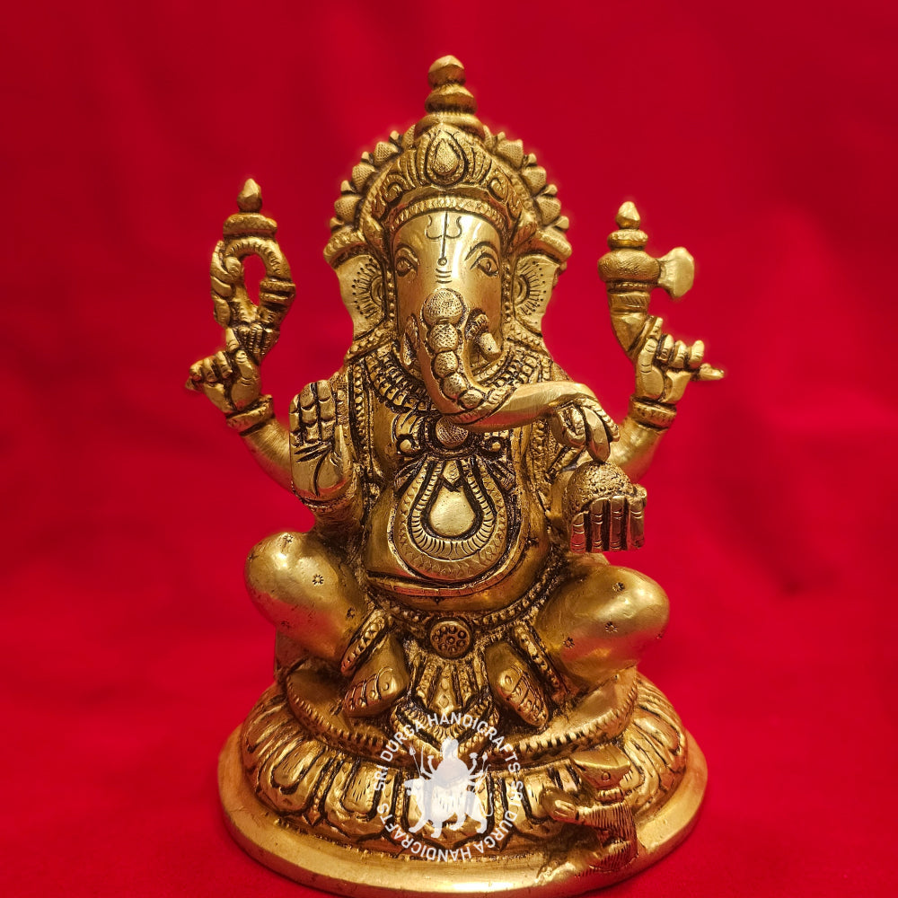 8 inch Brass Ganesh Idol with Round Base