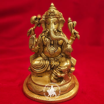 6 inch Brass Ganesh Idol with D Base