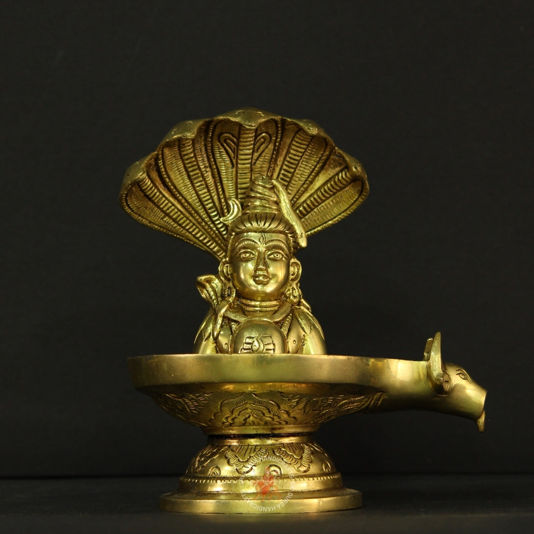 8 Inch Brass Face Shivalinga with Snake