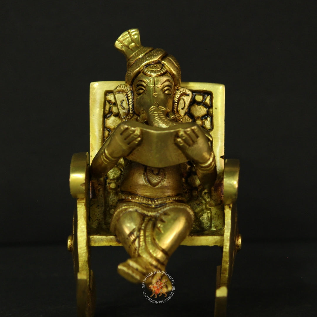 5" Chair Ganesh Modern Brass Idol