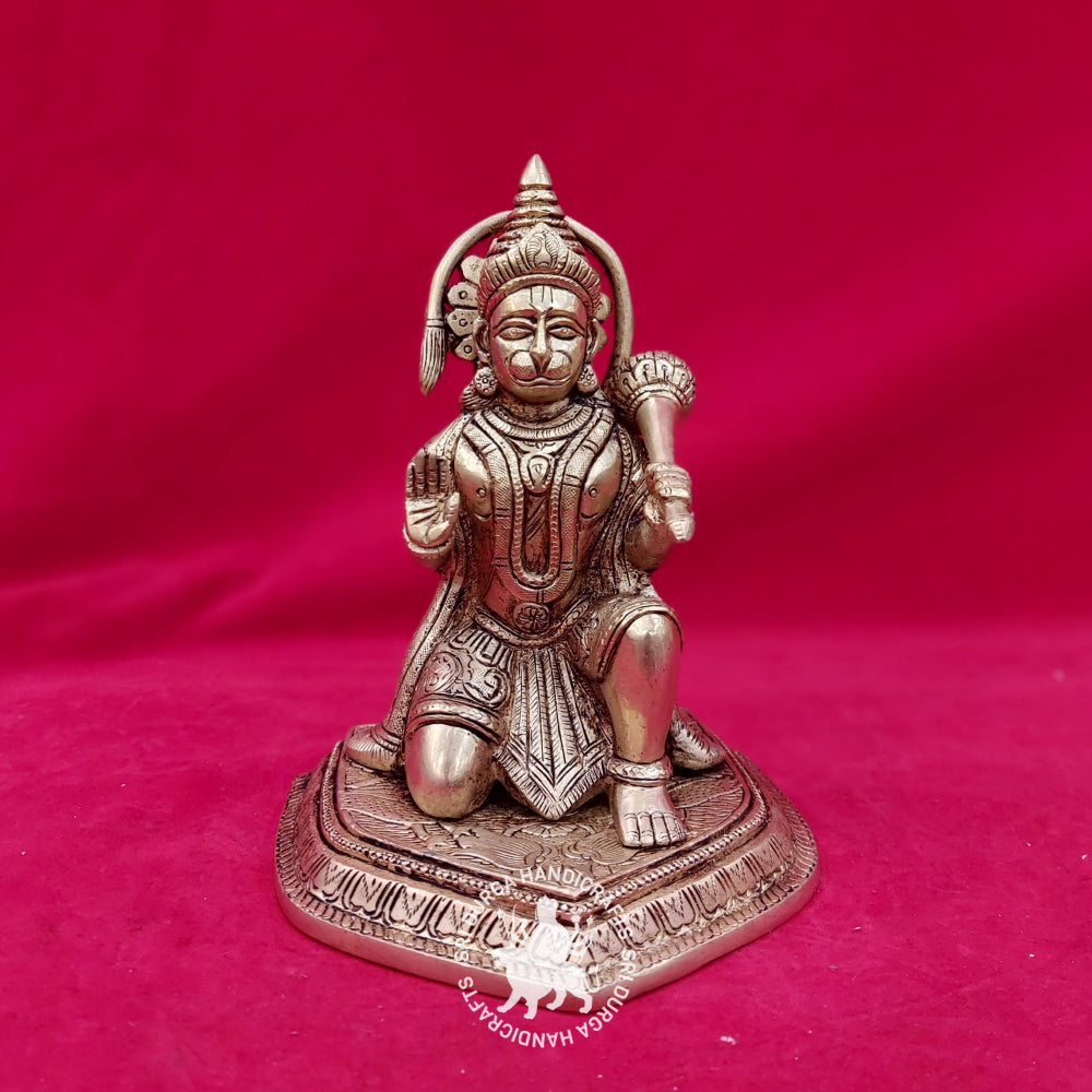 8 Inch Lord Hanuman in Virasana Brass Idol