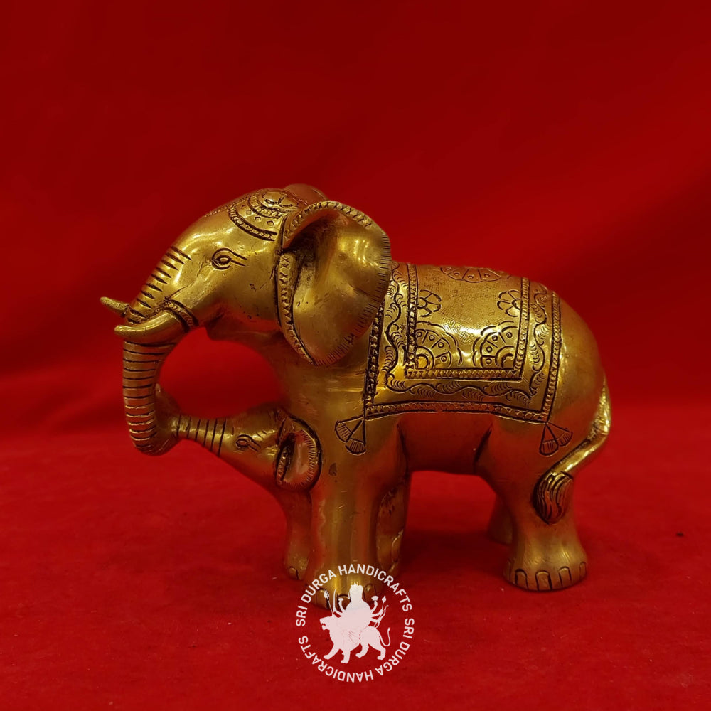 6inch Brass Elephant with Calf Statue