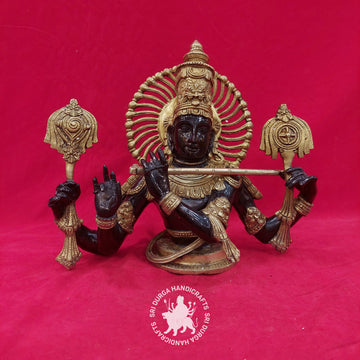 13inch Black Krishna Head Brass Idol