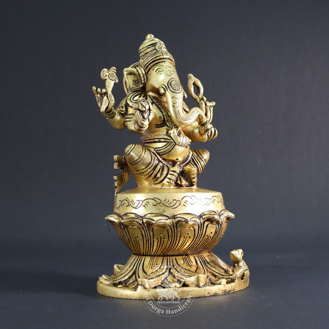 9" Inch Brass Round Base Ganesh