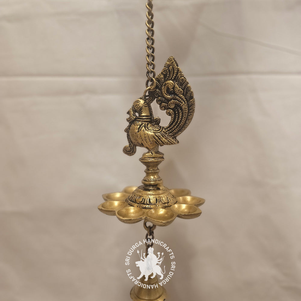 9 Face Round Shape Brass Annam Saravilakku with Bell