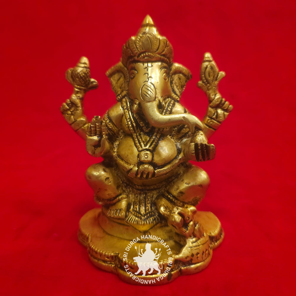 6 inch Brass Pentagon Base Ganesh Idol