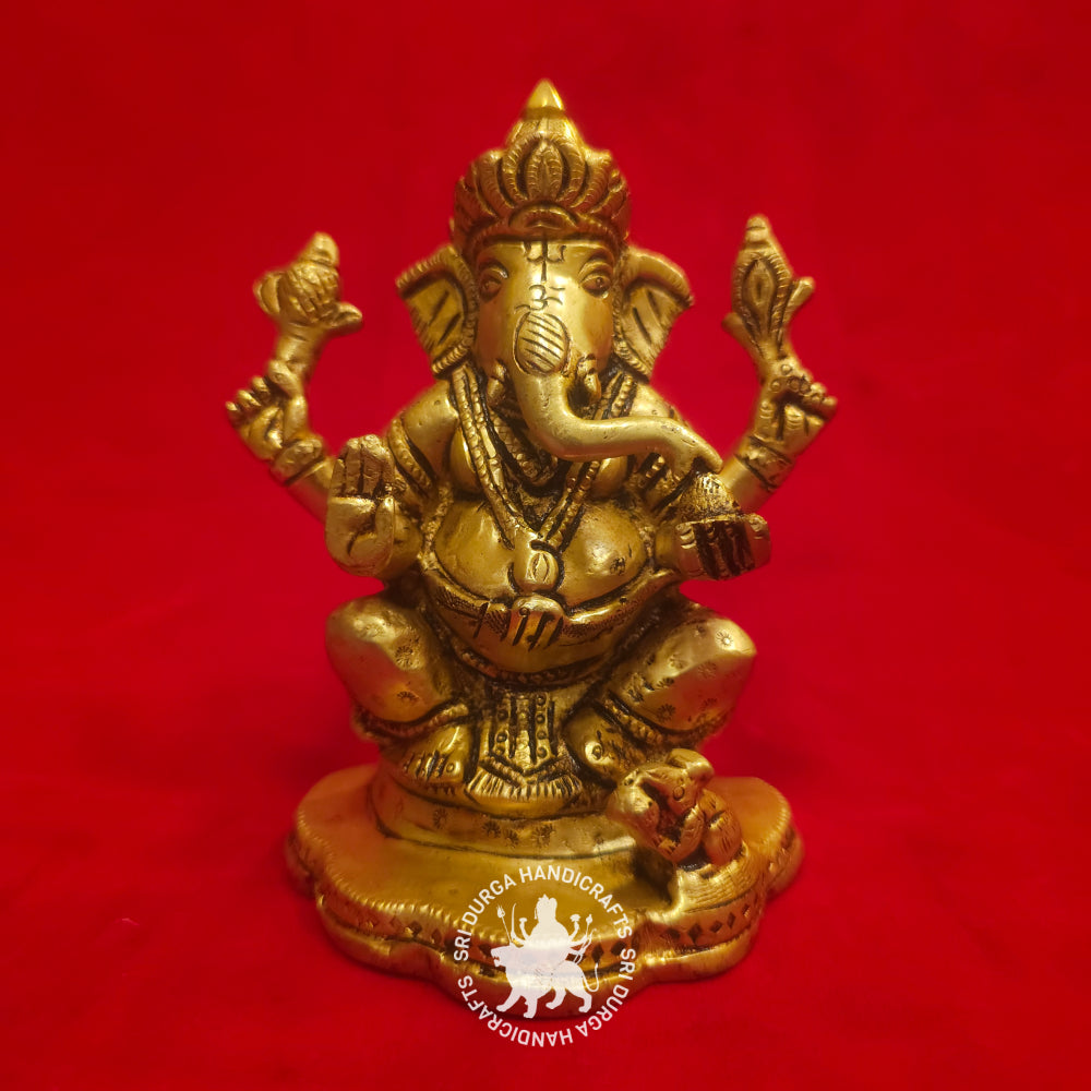 6 inch Brass Pentagon Base Ganesh Idol