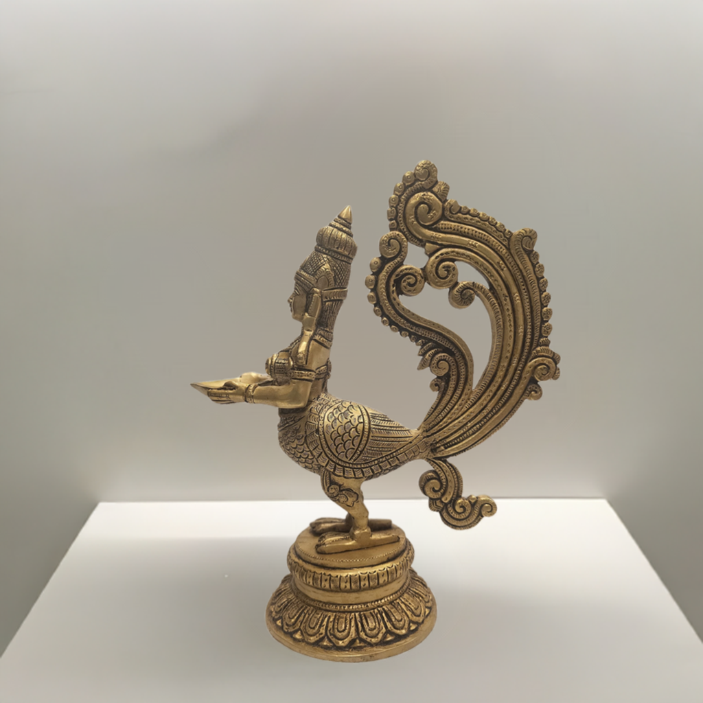 12 inch Brass Peacock Paavai Vilakku