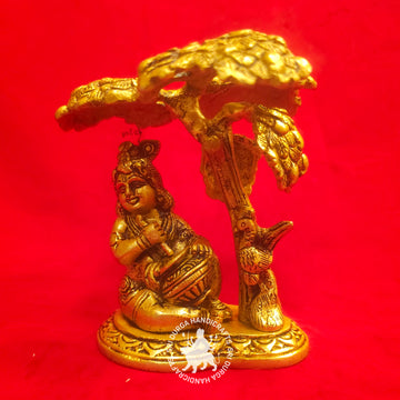 5 inch Tree Matki Krishnar Brass Idol