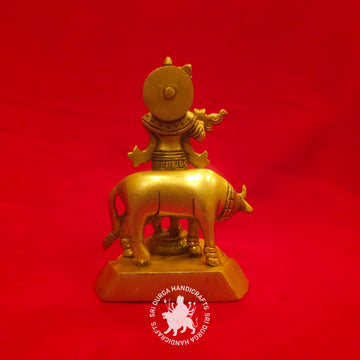 7 inch Brass Krishna with Cow Idol