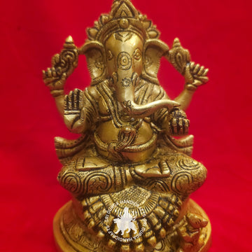 9 inch Gold Finish Brass Ganesh Idol