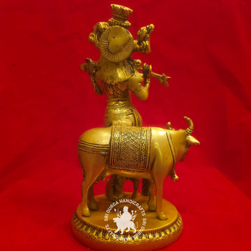 God Krishna with Cow Brass Idol