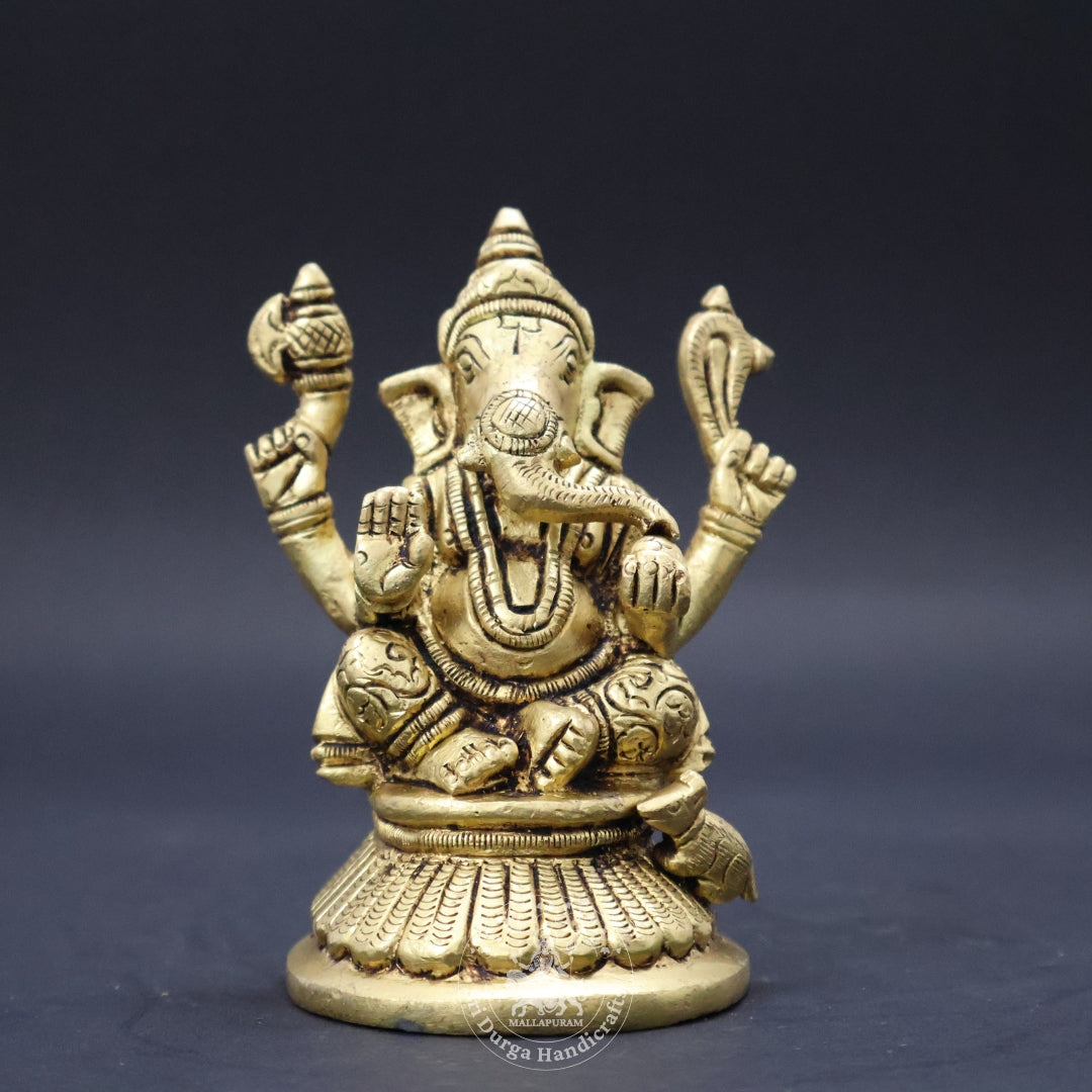 4" Inch Brass D Base Ganesh