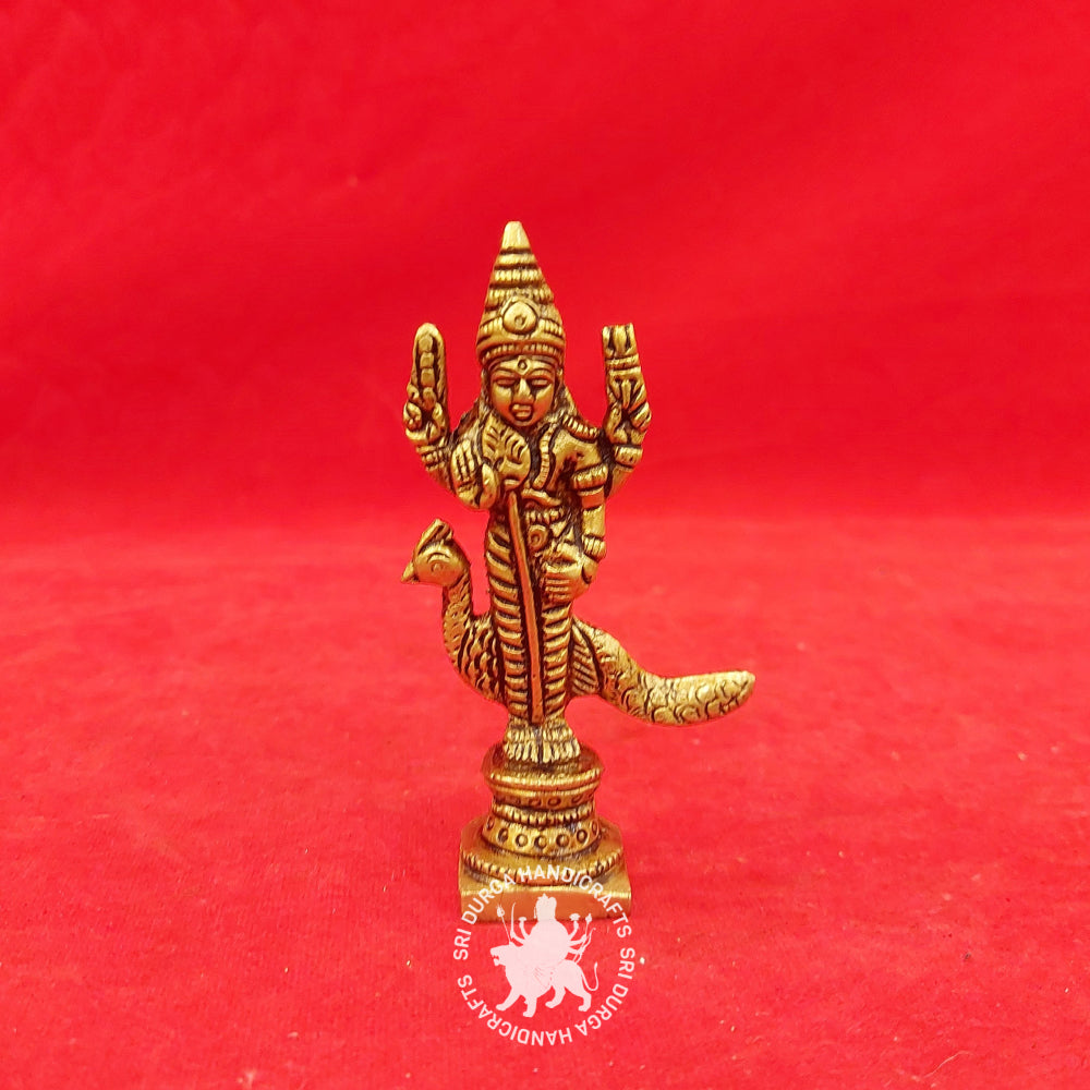 Lord Murugan 4 inch Miniature Brass Idol