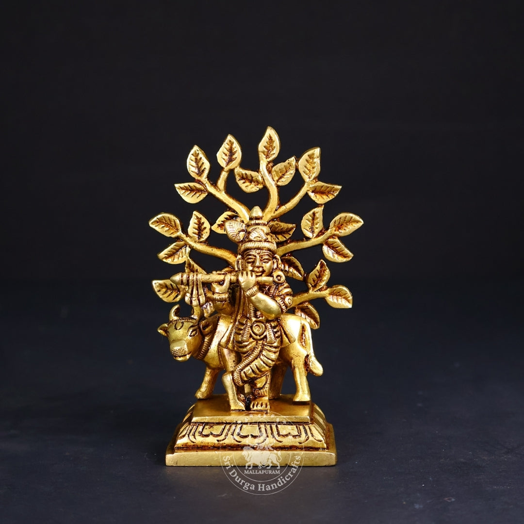 4" Inch Brass Tree Krishnar Idol