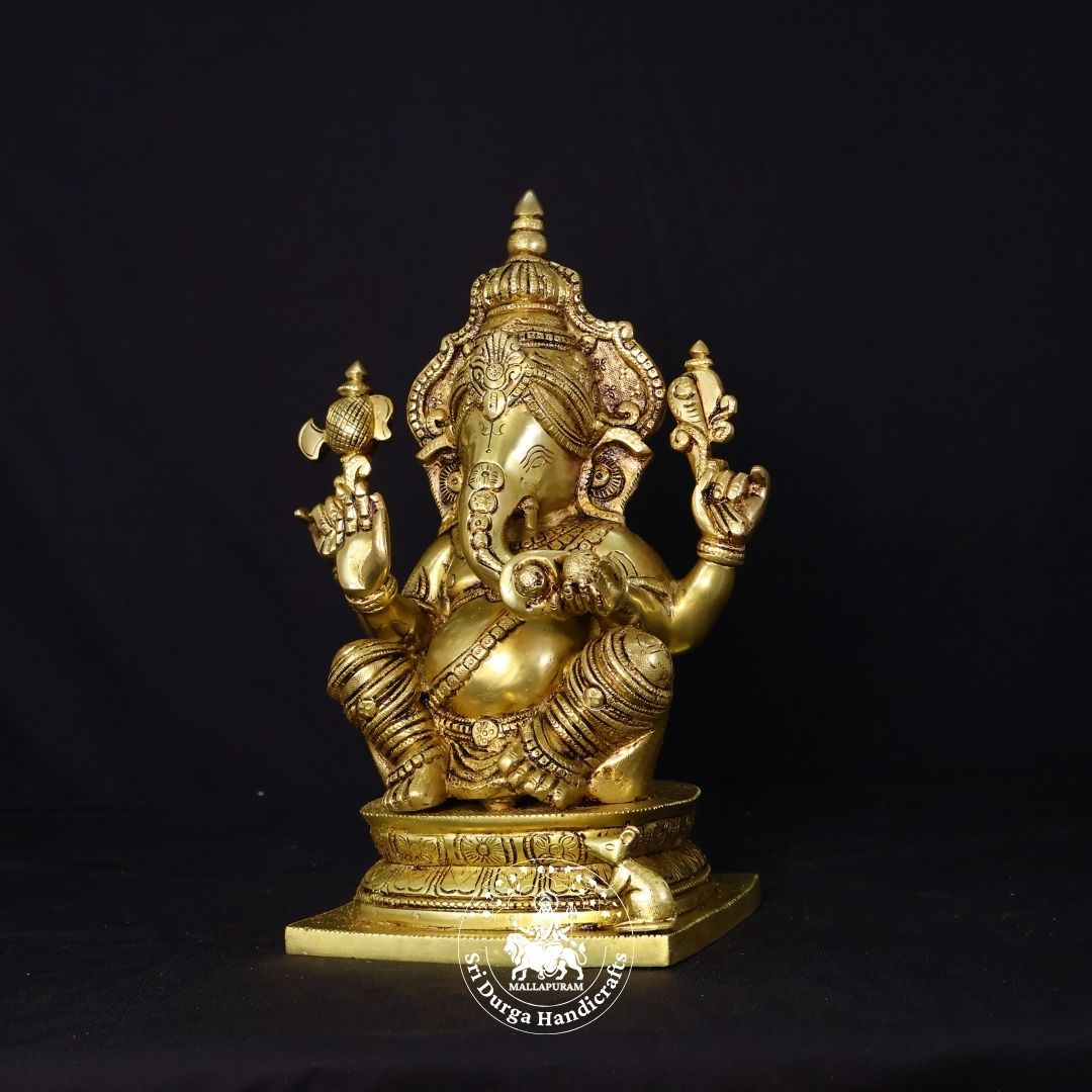 12" Inch Square Base Brass Ganesh Idol