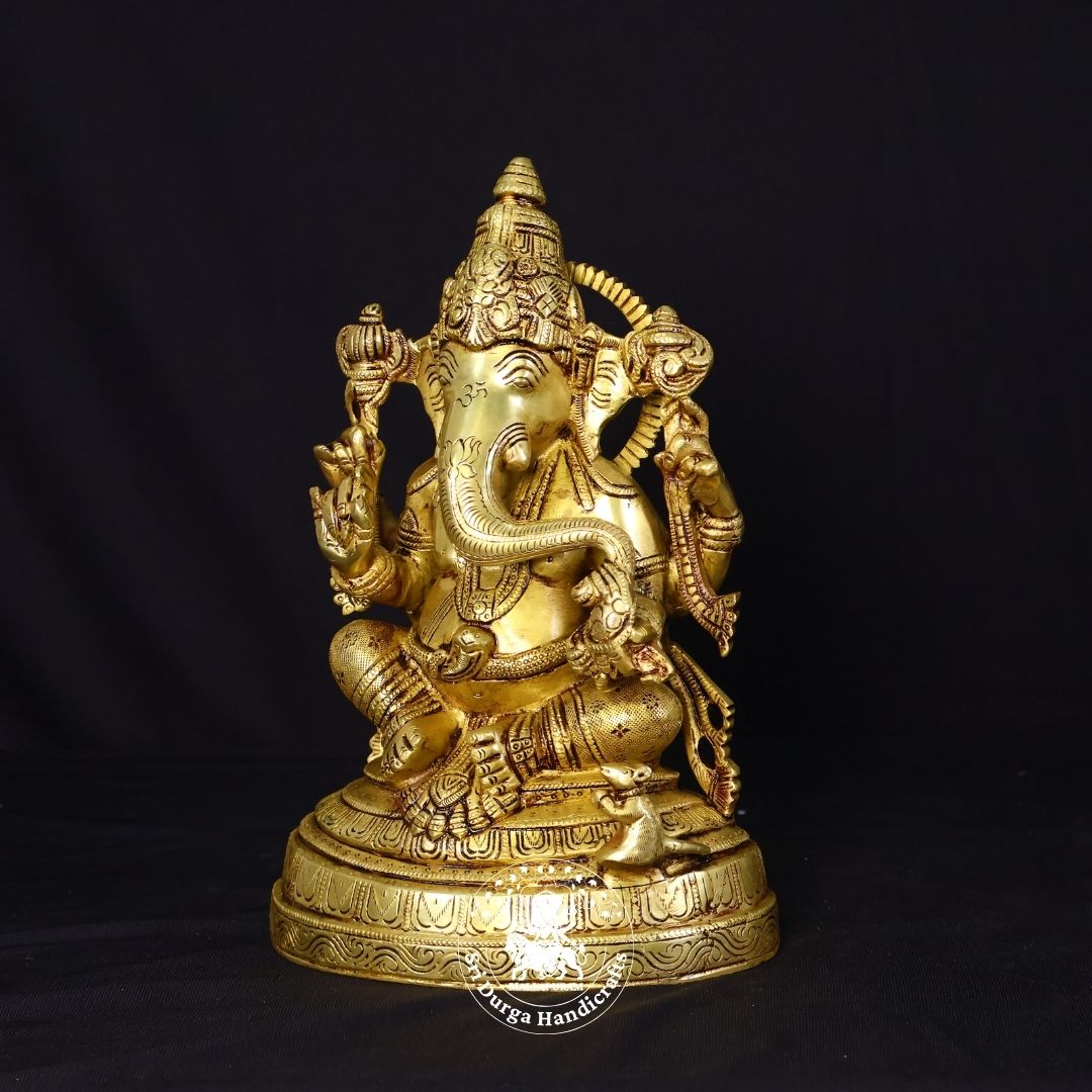 11" Inch Brass Gol Base Ganesh Idol