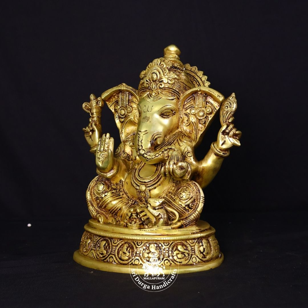 12" Inch Brass Pagdri Ganesh Idol