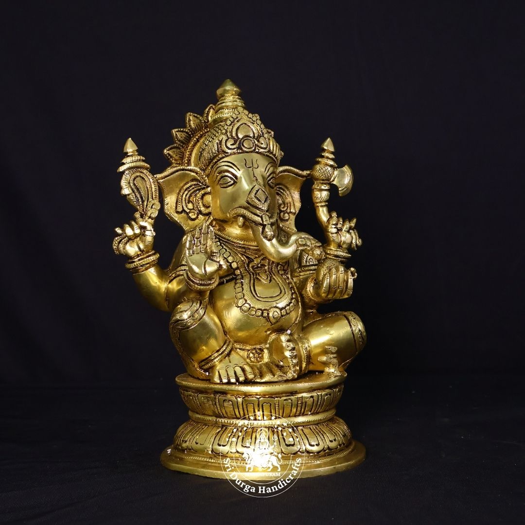 12" Inch Gol Base Ganesh Brass Idol