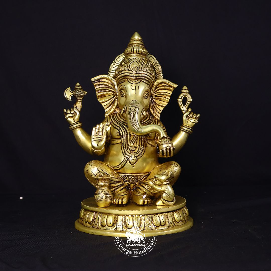 12" Inch Brass Gol Base Ganesh Idol