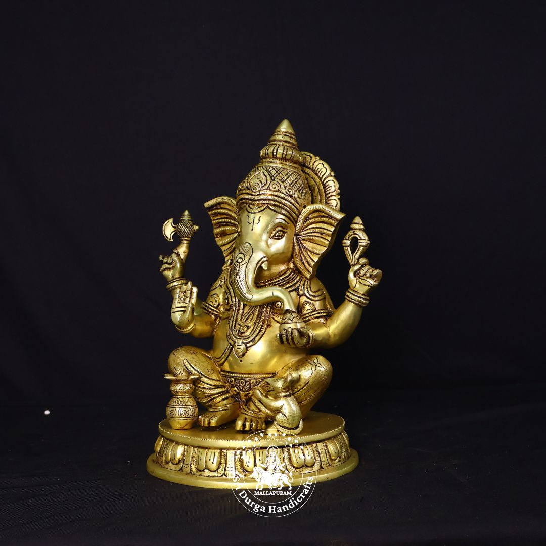 12" Inch Brass Gol Base Ganesh Idol