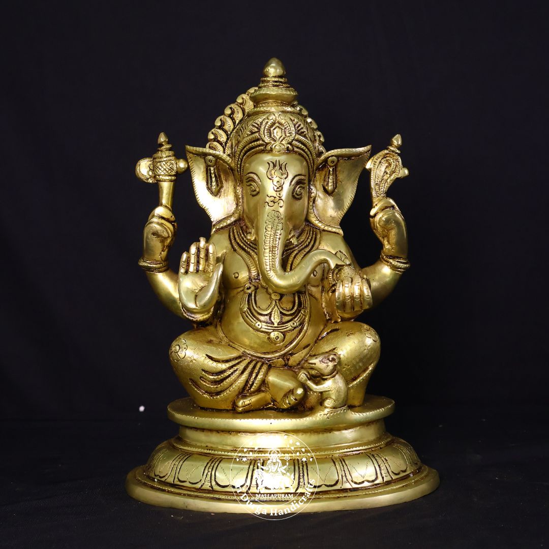 12" Inch Gol Base Brass Ganesh Idol