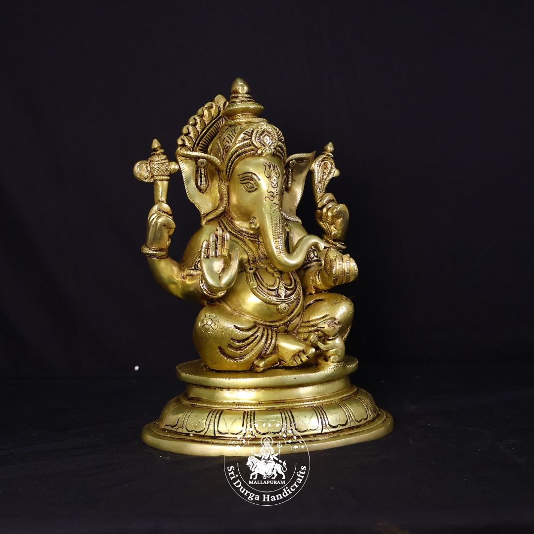 12" Inch Gol Base Brass Ganesh Idol