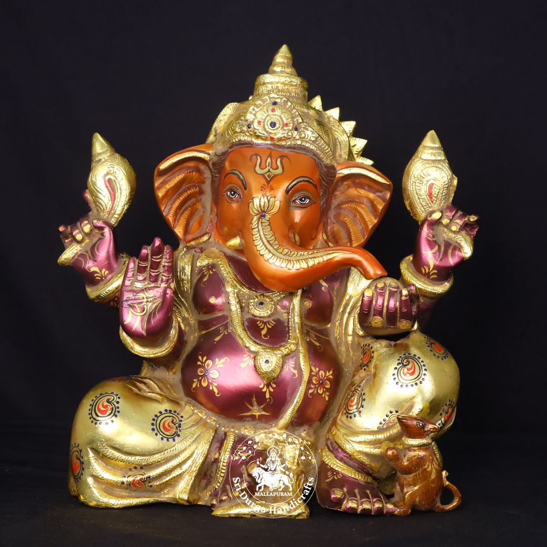 13" Inch Brass Colour Ganesh Idol