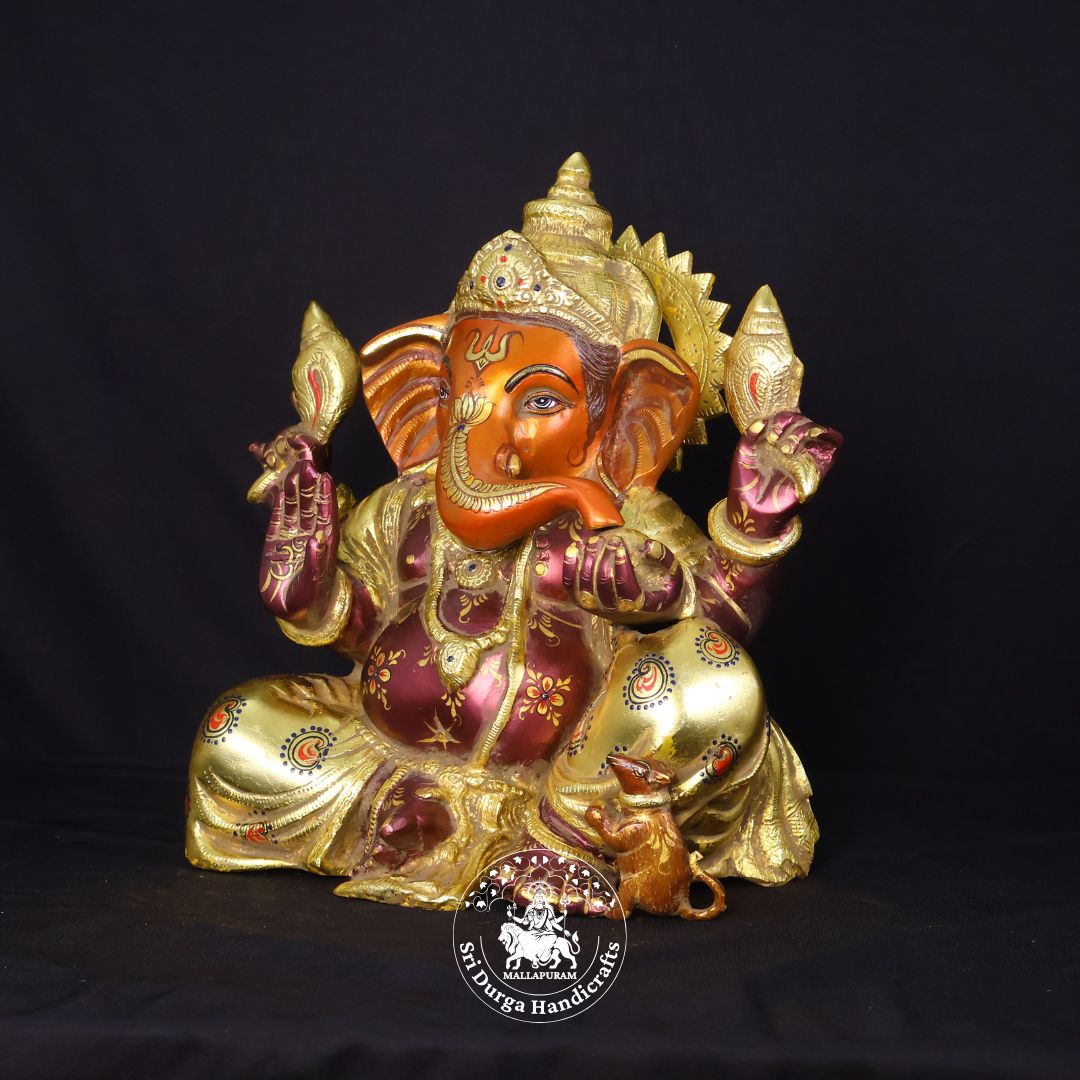 13" Inch Brass Colour Ganesh Idol