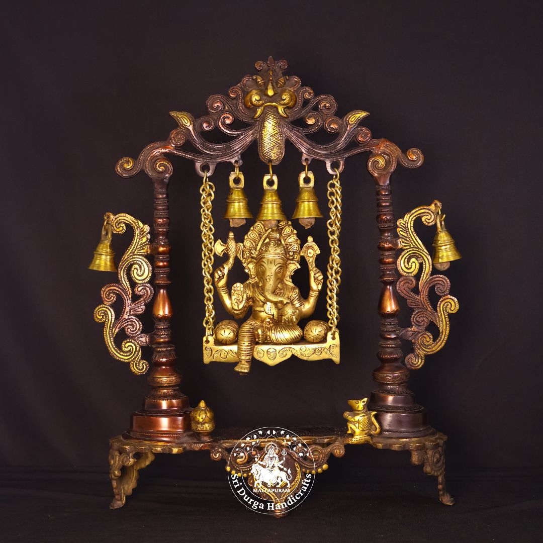 18" Inch Brass Colour Unjal Ganesh Idol