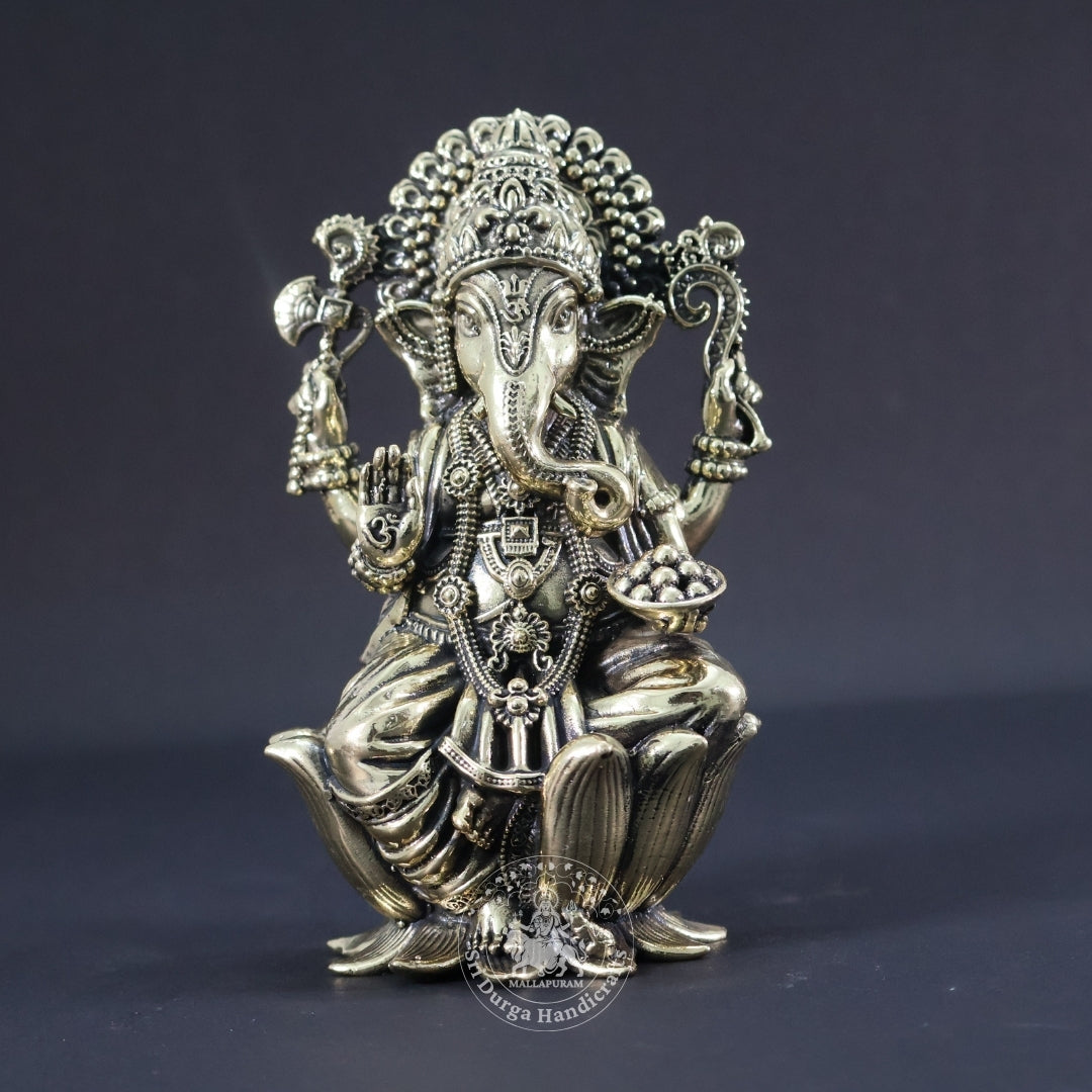 6" Inch Brass Kamal Ganesh Sitting Idol